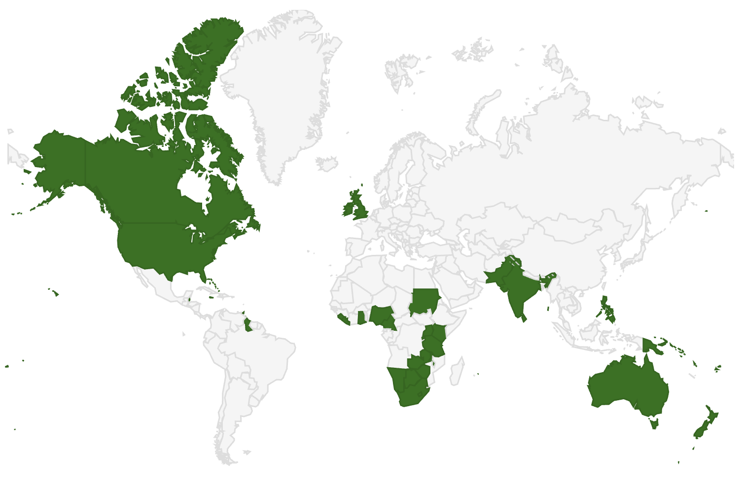 Mapa de los países en los que el inglés es lengua oficial